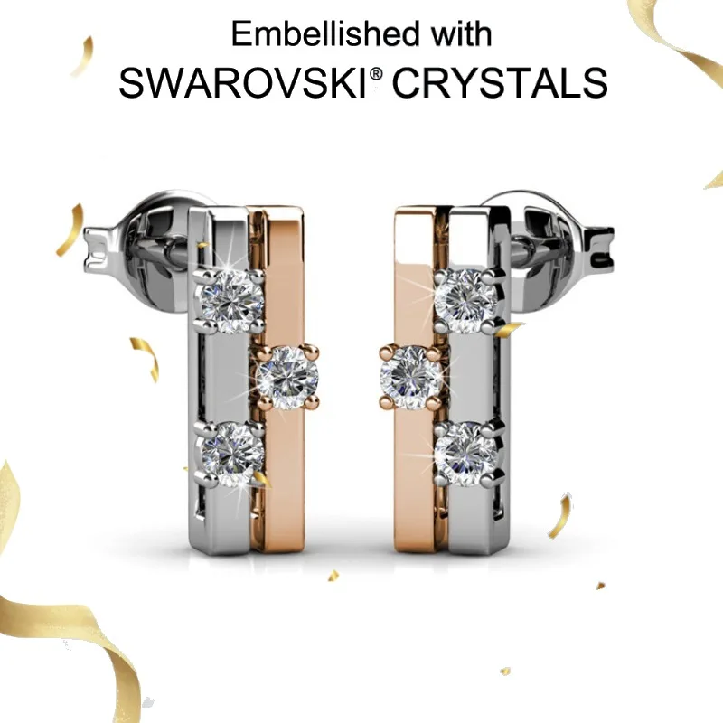 

Двухцветные серьги-гвоздики Daisini, серебро 925, оригинальный геометрический дизайн для женщин, украшенные кристаллами Сваровски, ювелирные украшения