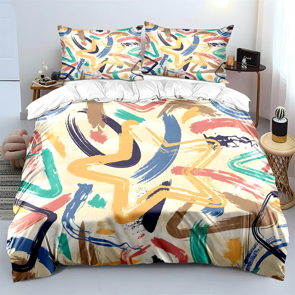 Colorful abstract star brush strokes Bedding Set for Kids Luxury Gift 3pcs Digital Print Comforter Set Soft Comfortable