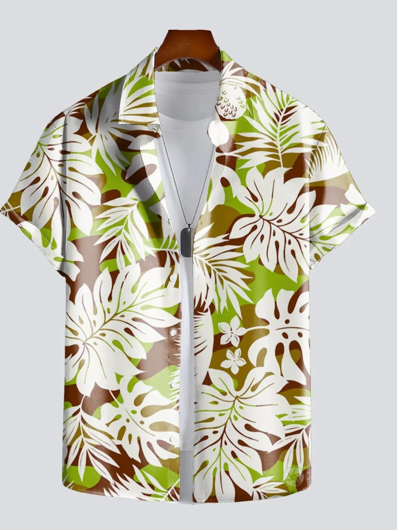 

Retro Style Loose Beach Printed Men's Short Sleeve Shirt Fashionable Urban Polyester Casual Shirt for Youth All Seasons Wear