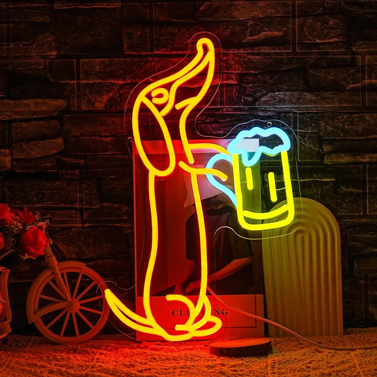 

Dachshund Neon Sign Cute Dog Drink Beer LED Neon Light Sign for Pet Store Beer Pet Shop Bar Pub Party Decor Gift for Dog Lover
