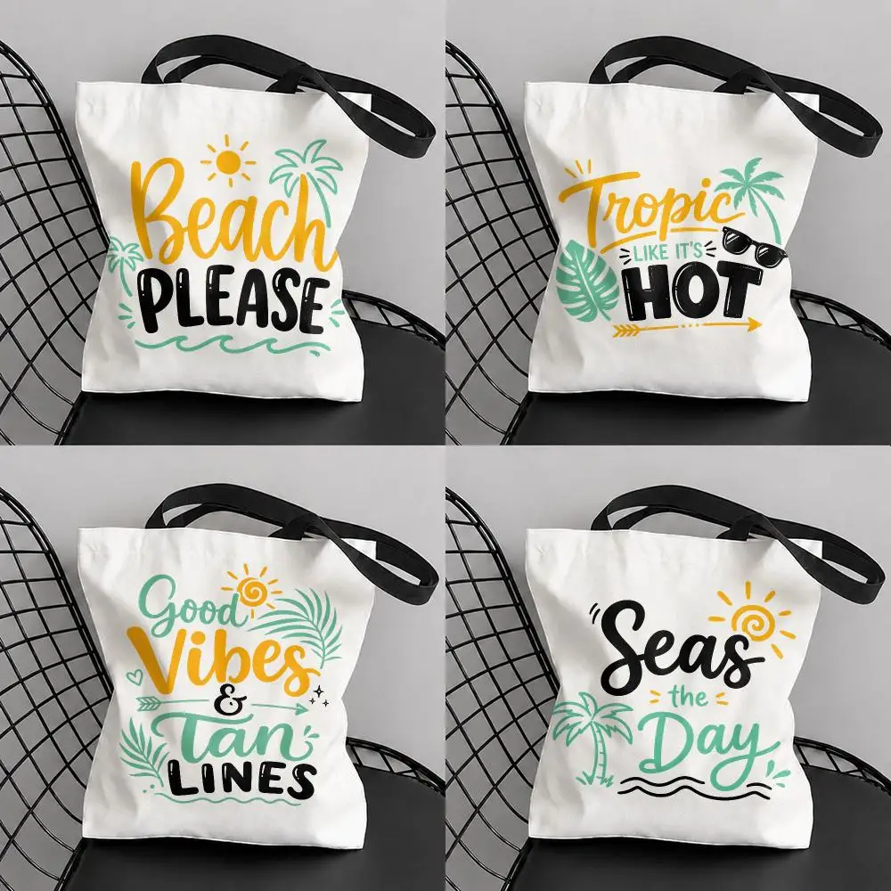 Ready for Vacation Storage Bags Large Capacity Canvas Tote Bag Reusable Shoulder Handbag for Daily Shopping Travel