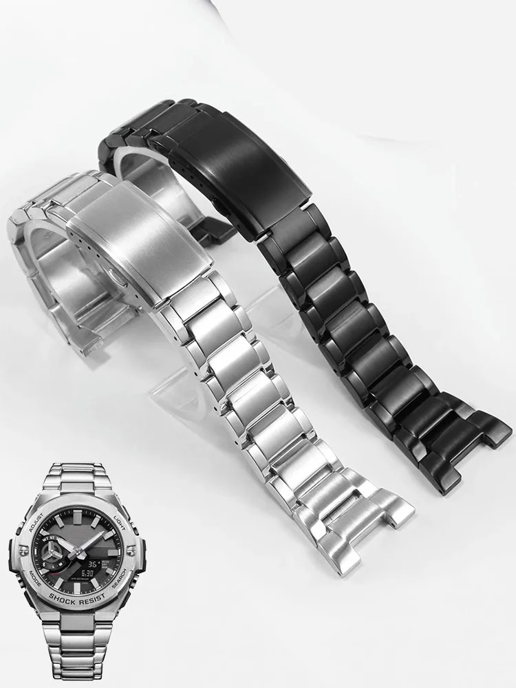 

Вогнутый ремешок для часов из нержавеющей стали 316L для часов Casio G-SHOCK Series B100 W300 S310, мужской ремешок, серебристый, черный браслет