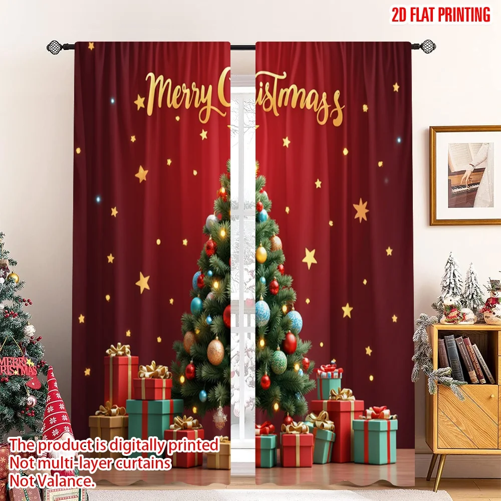 

2pcs 2D flat printing Merry Christmas Drapes Merry Christmas Tree Gifts_a Polyester Fabric Without Electricity 0 Perfect for