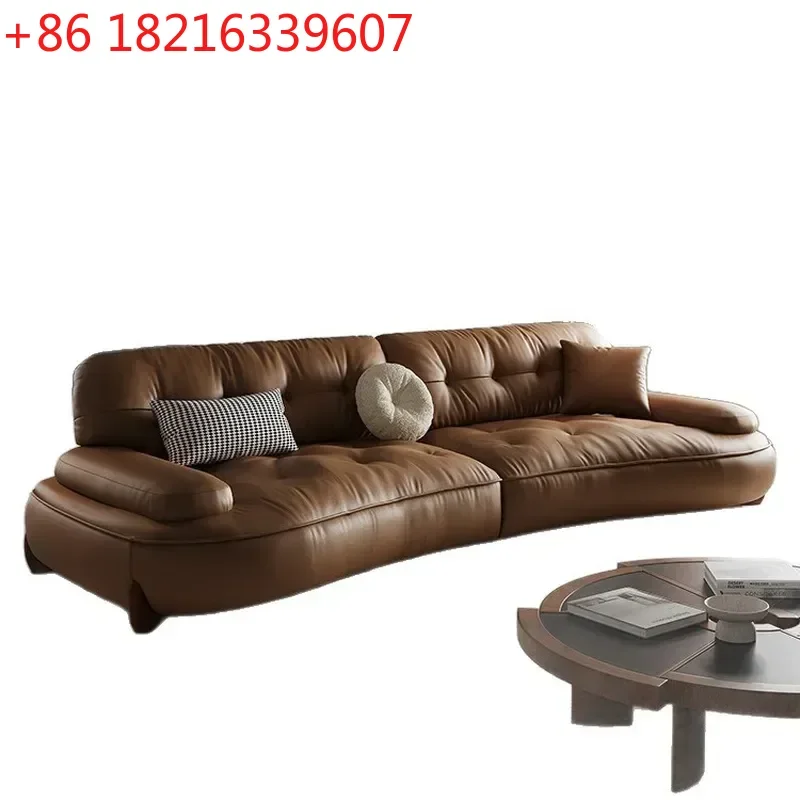 YAO First Layer Cowhide Leather Curved Sofa Retro Style Combination for Apartment Living Room Decoration
