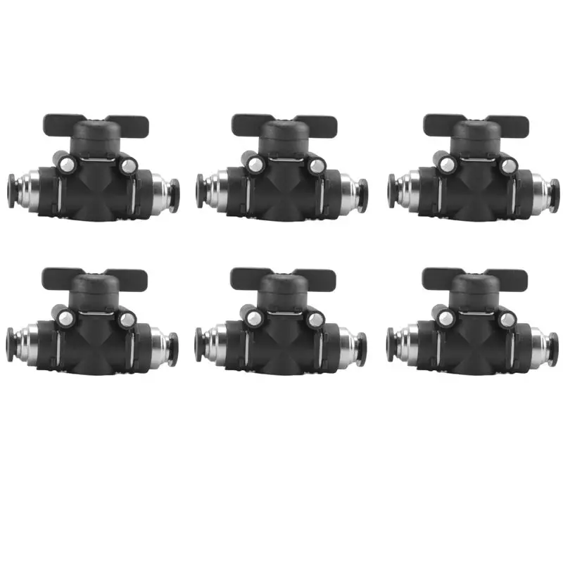 A98E-6Mm Push Connect Valve Ball Valve 6Mm Air Flow Control Valve Quick Connect Valve Tube Fittings 6 Pack