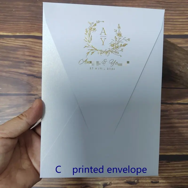 50X Elegant Vertical Invitation Envelope V-Flap Thick Pearl & Paper Matte Paper Custom Color Custom Wax Seal Custom Logo