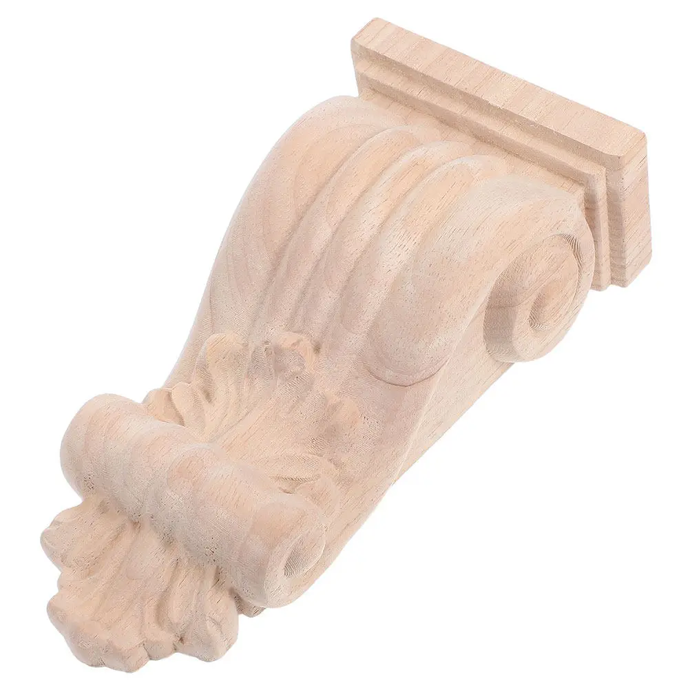 Hand Carved Solid Wood Corbels European Design Unpainted Corner Onlay Applique for Doorway Cabinet Shelves Kitchen Island Home