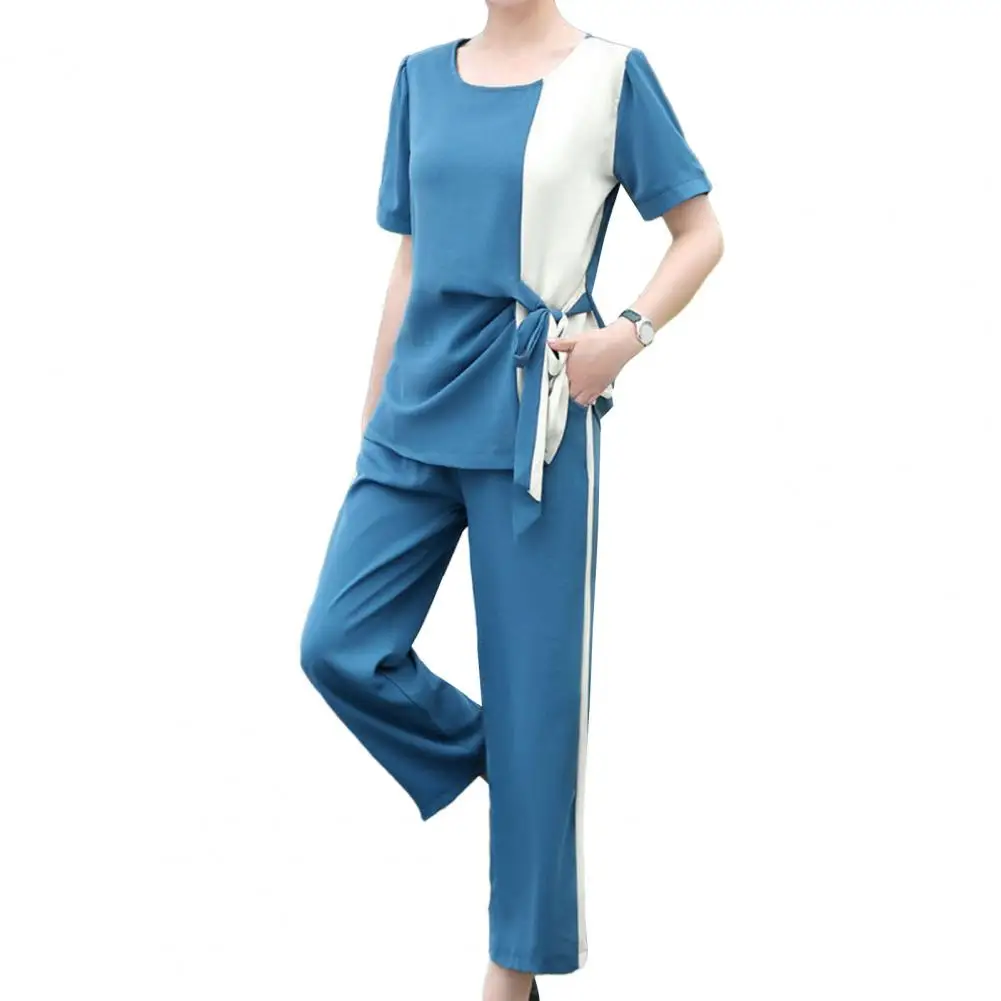 Ladies Suit Set Breathable Women's Summer Tracksuit Lightweight Shirt Top Wide Leg Pants Set Two-piece Outfit for Extra Soft