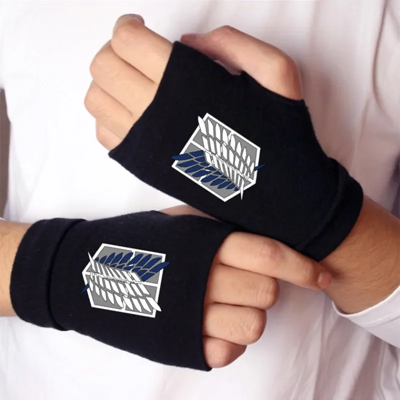 Guantes de Anime para Cosplay, guante de medio Dedo de ataque a los Titanes, accesorios de disfraces, guantes de algodón sin dedos estampados