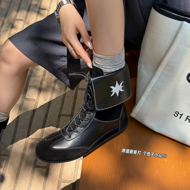 

2026 новые осенне-зимние женские ботильоны 22-24,5 см из коровьей замши + воловья кожа с круглым носком на шнуровке с боковой молнией, разноцветные сексуальные модные ботинки