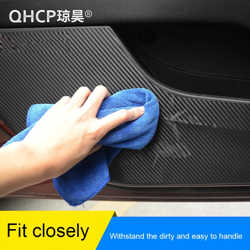 QHCP Car Door Anti kick Sticker Pad Carbon Fiber Anti-dirty Mat Anti-kick Trims For Alfa Romeo Giulia Stelvio Interior Accessory