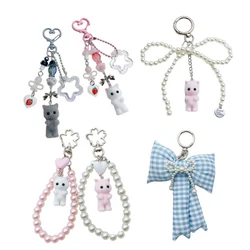 Cute Flocked Kitten Five-pointed Star Cat Paw Love Keychain Mobile Phone Chain Anti-Lost Lanyard Pendant Earphone Camera Chain