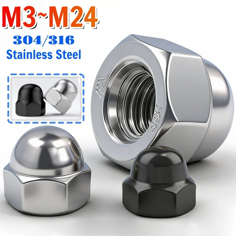 Beicai 304/316 Stainless Steel Cap Nuts Hex Decorative Cover Acorn Nut M3 M4 M5 M6 M8 M10 M12-M24 Semicircle Dome Cap Acorn Nut
