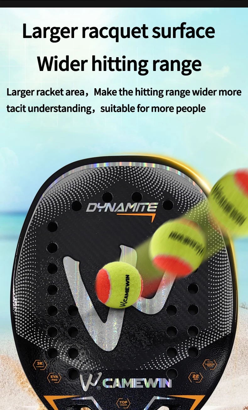 Die neue 3k Carbon Beach Tennis schläger Voll carbon Faser raue Oberfläche mit Schutzhülle Außen griff Handgelenk Pflege Geschenk Camewin – Detail 4