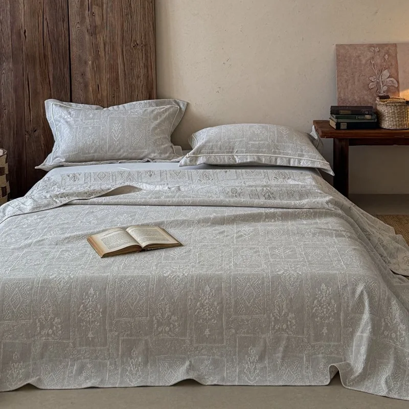 

Vintage Cotton Linen Jacquard Quilted Bedspread 3PCS, High-End Soft Coverlet for Bed, Multipurpose Sheet or Thin Blanket