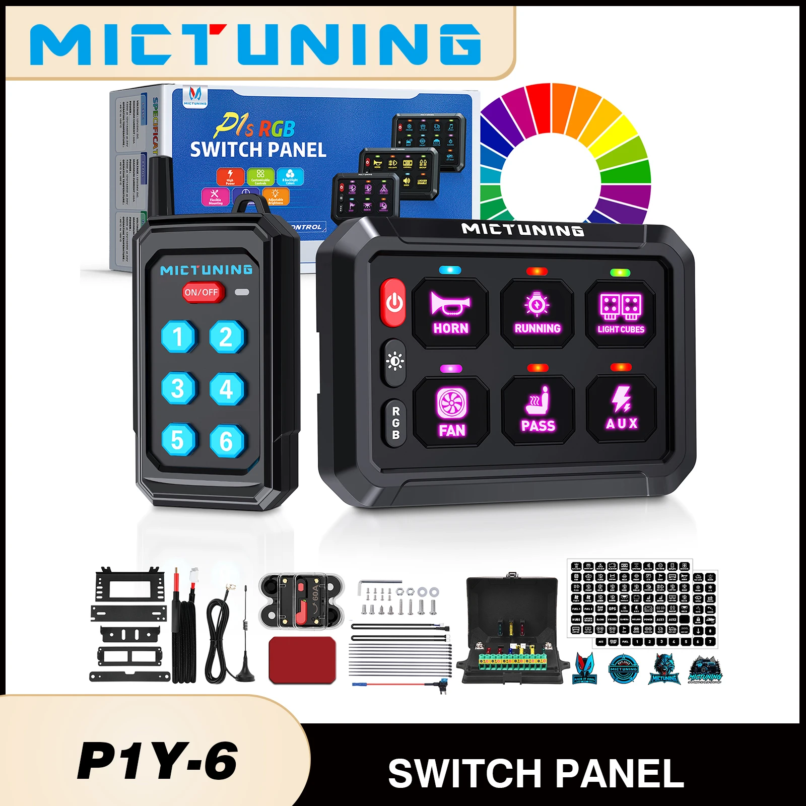 

MICTUNING P1Y 6 Gang Switch Panel with Magnetic Wireless Remote Control,Wirelessly Up to 230FT For Truck RV SUV Offroad Marine