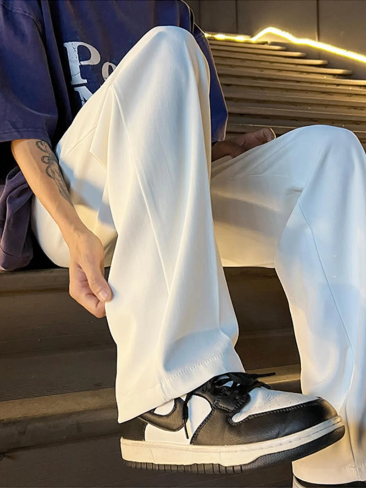 

Белые шелковые брюки свободного кроя для мужчин, летние, тонкие, модные, трендовые, струящиеся, длинные, прямые, до пола