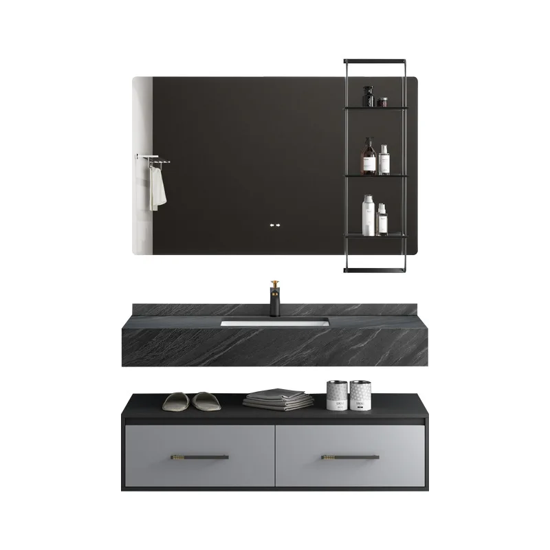 DSA Hotel Slate Solid Wood Bathroom Cabinet Toilet Wash Basin Wash Desk Seamless Double Layer Smart Light