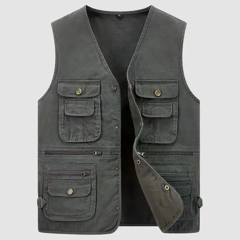 

Мужской хлопковый жилет Jaet с несколькими карманами, уличный жилет большого размера, весна-осень, Busin Gentleman Sle Stand Fit V-Ne