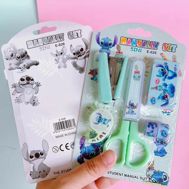 2pcs/set Disney Stitch Scissors Stapler Tape Sticker Stationery Set Student Learning Binding Tools School Supplies Kids Gift