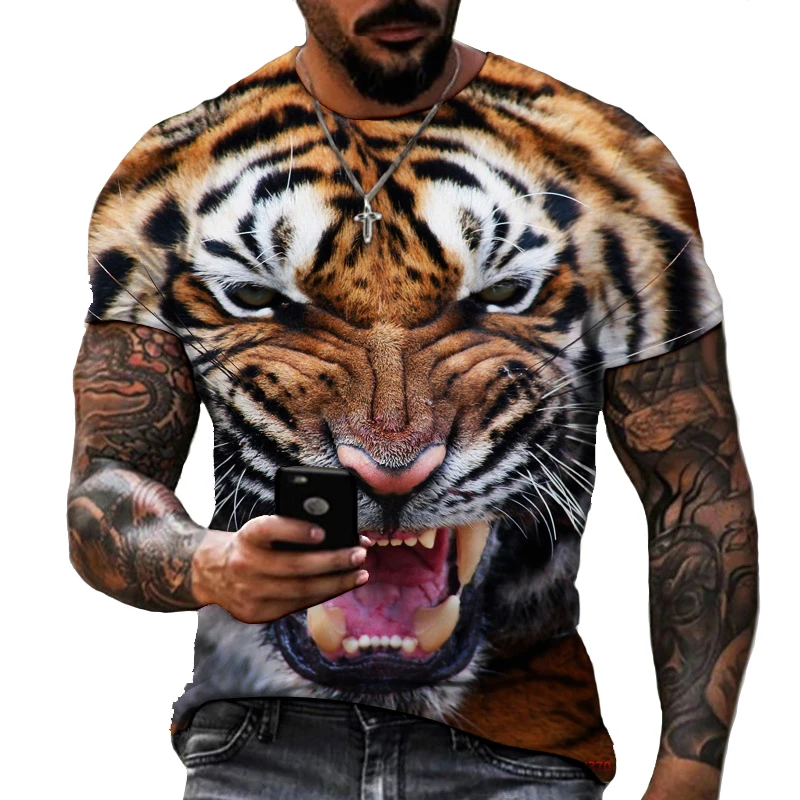 Fashion Fierce Tiger Animal 3D Printed Men's T-shirts Summer Round Neck Large Size Short Sleeve Oversized T Shirts Tops Tees 6XL