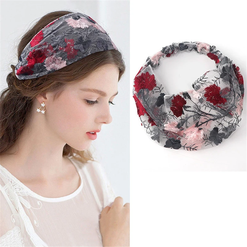 Summer Women Four Seasons Casual Thin Embroidered Headscarf Lace Pressing Hair Band Hot Sale Romantic Headdress Headbands