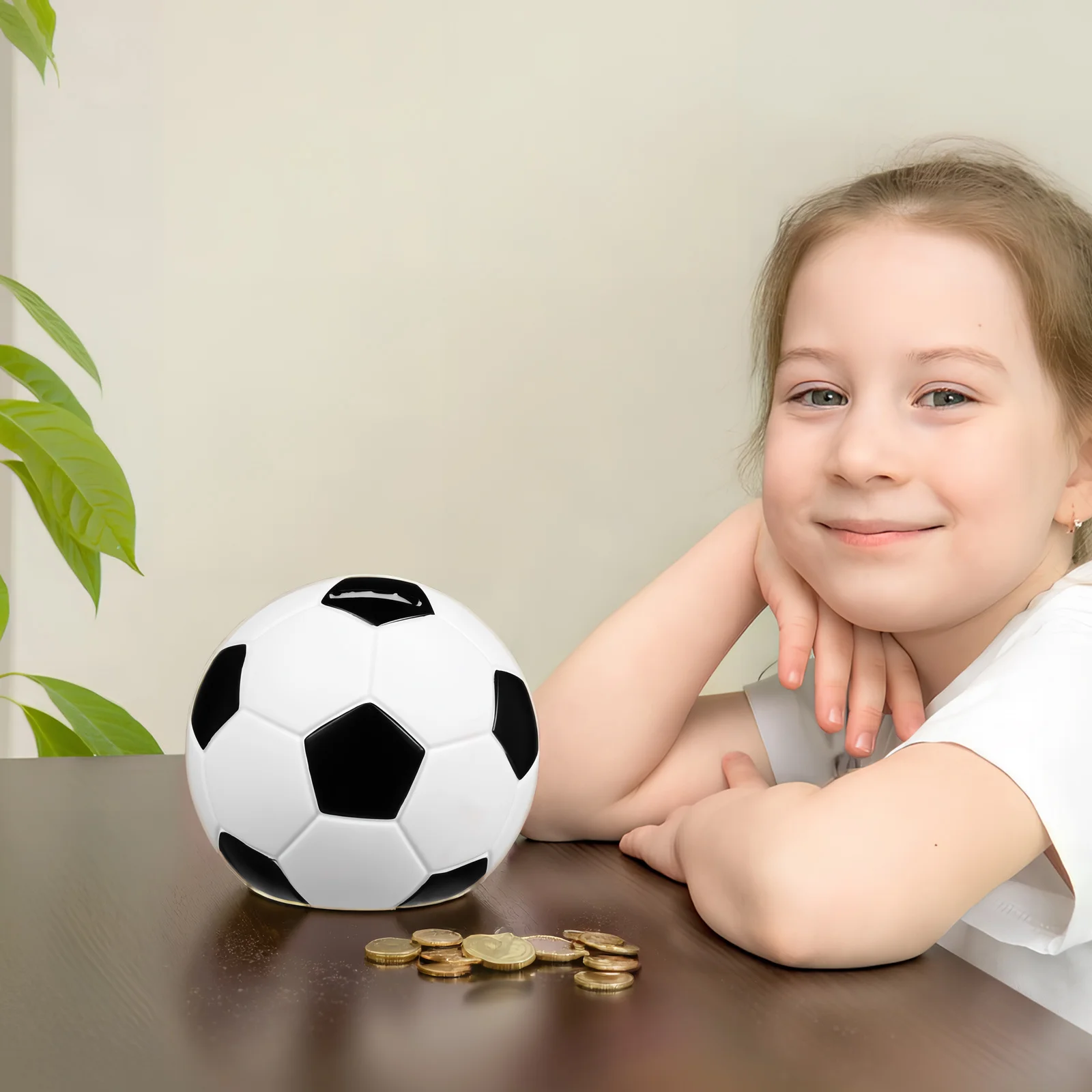 

Football Shaped Piggy Bank Money Bank Coin Saving Box Large Capacity Desktop Decoration Desk Decoration