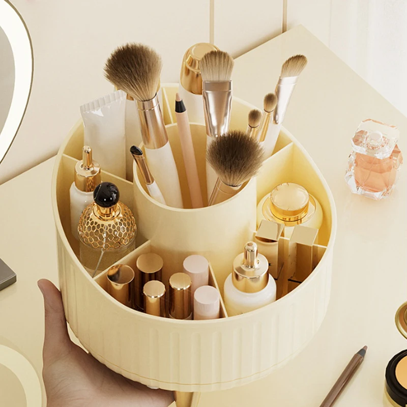 Multi-Functional Desk Storage Cosmetics Storage For Vanity Desktop Bathroom 360° Rotating 7 Slot Makeup Brushes Holder Organizer