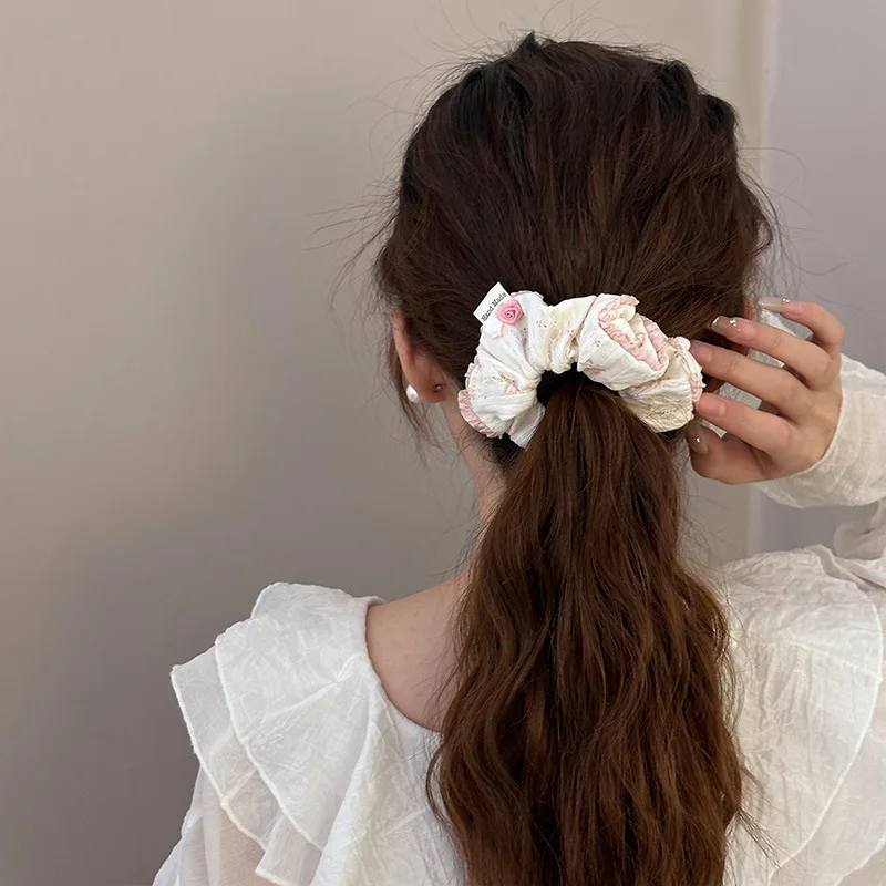 Franse zoete balletstijl kant bloem hoofdband stof scrunchies paardenstaart houder haarbanden Koreaanse schattige meisjes haar touw hoofddeksels