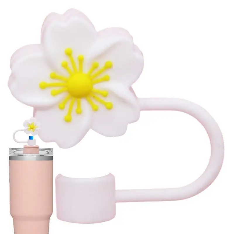 Straw Cover Caps for Stanley Cup Accessories Cute Flower Straw Toppers for Tumblers 10mm Silicone Straw Covers for Stanley