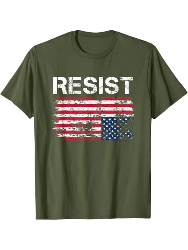 

Vintage Distressed American Flag-Upside-Patriotic with RESIST Text design-100% cotton O-neck short sleeve printed men's T-shirt.