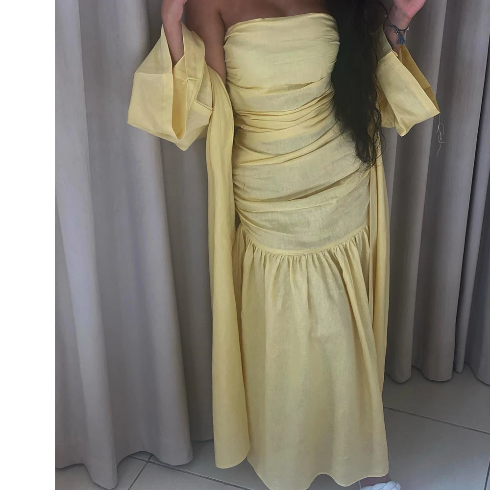 

Customized Jersey Strapless Straight Detachable Sleeve shawl Evening Dress Floor Length Solid Color Bespoke Occasion Gowns