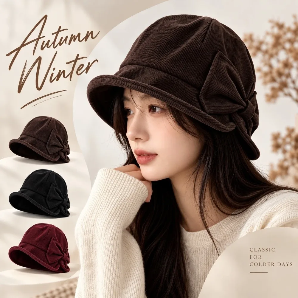 Slit Front Women's Bucket Hat Warm Construction Cold Resistant Vintage Bucket Hat Comfortable Fit Bow Bucket Hat Outdoor Wear