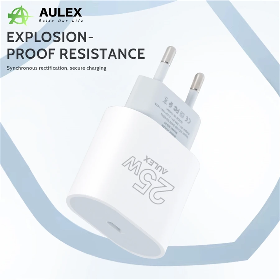 محول شاحن سريع USB C بقدرة 25 وات متوافق مع آيفون 15 14 13 12 11 برو ماكس، آي باد، سامسونج PD محول شحن سريع من النوع C