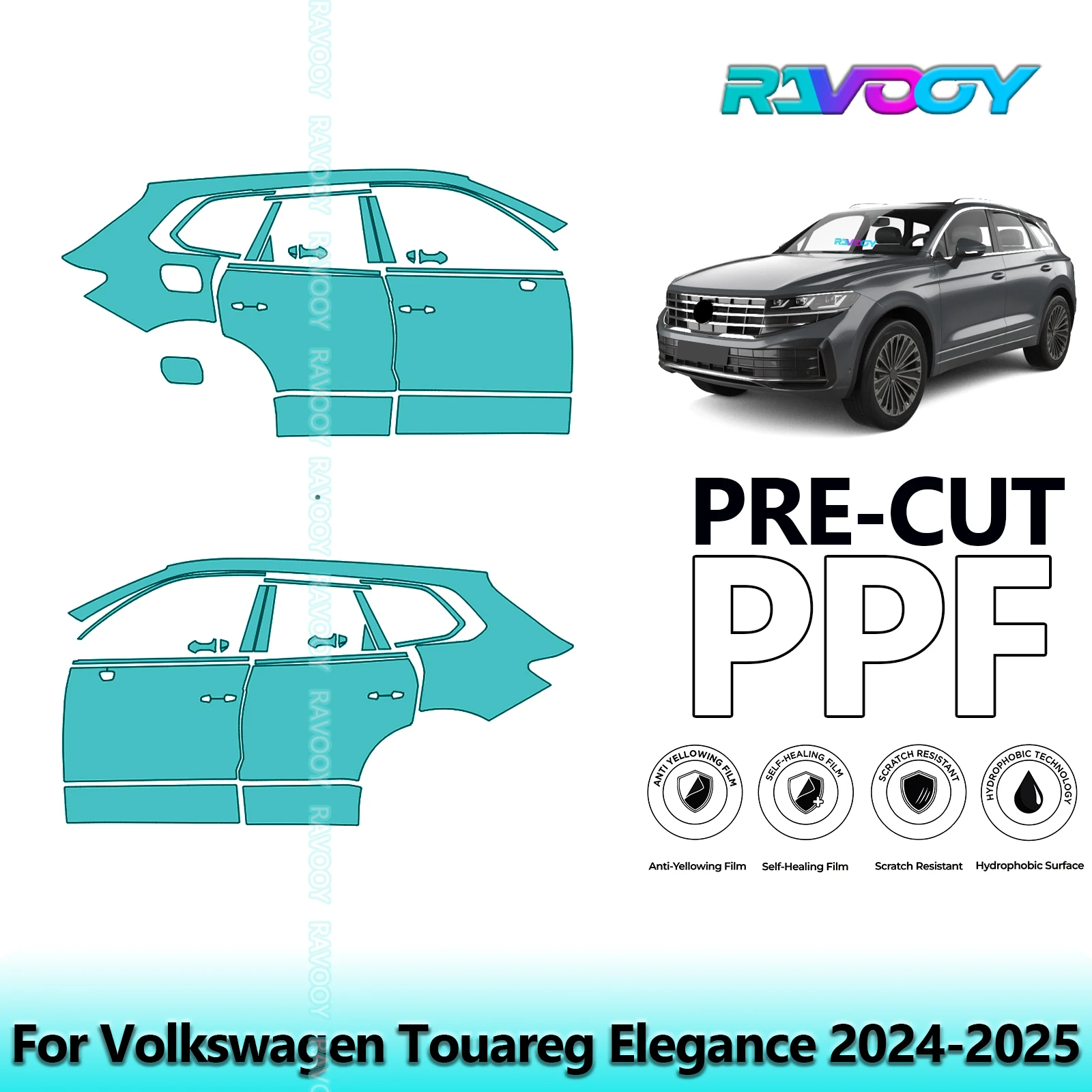 

For Volkswagen Touareg Elegance 2024-2025 8.5mil Clear Matte Pre-Cut PPF Door & A/B Pillar Kit TPU Paint Protection Film Set