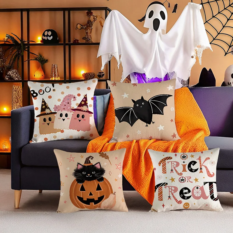 

2pca New Funny Pumpkin Print Pillowcase Halloween Home Sofa Decoration Cushion Cover Bedside Pillow Case