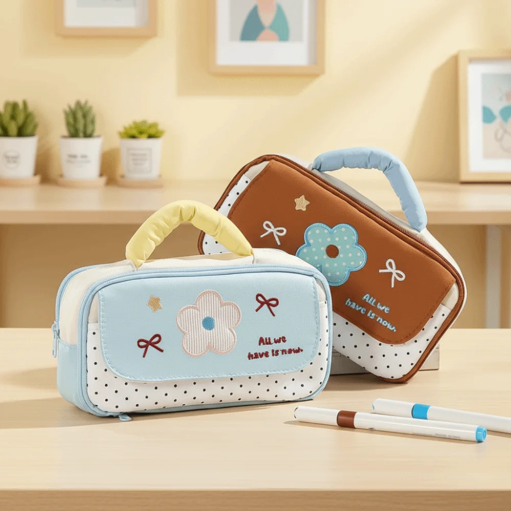 Soft Handle Stationery Bag Multi-Layer Multi Pocket Pencil case Large Capacity Zipper Closure Pen Pouch School Supplies