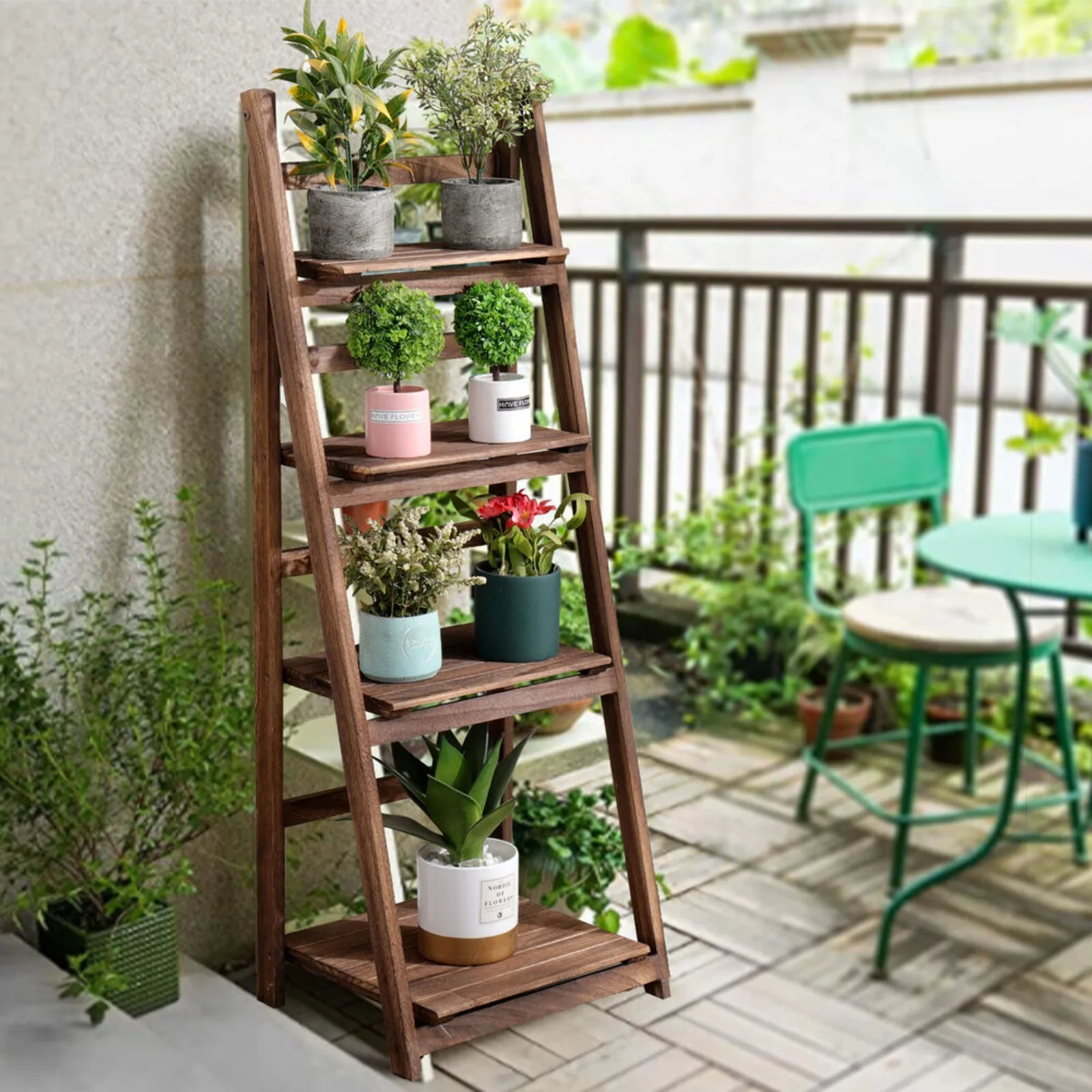 

US 4 Tier Ladder Shelf Stand Storage Display Rack Vintage Bookshelf Bookcase Plant