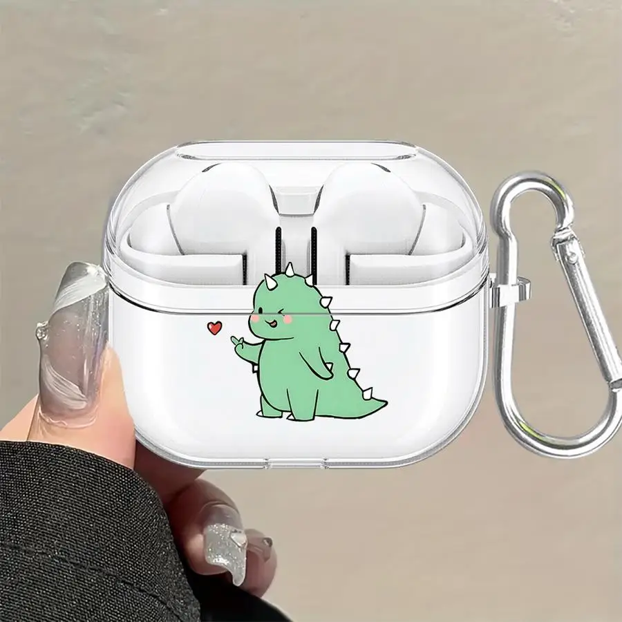 Clear Earphone Cases Cover With Hook Case For Samsung Galaxy Buds 4 Pro 2Pro 3 FE Live 2 3Pro 4Pro Cartoon Cute Dinosaur
