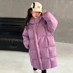 Girls Down Cotton Jacket New Winter Mid-length Hooded Coat Thicken Warm  Children's Outerwear Parkas Kids Clothing