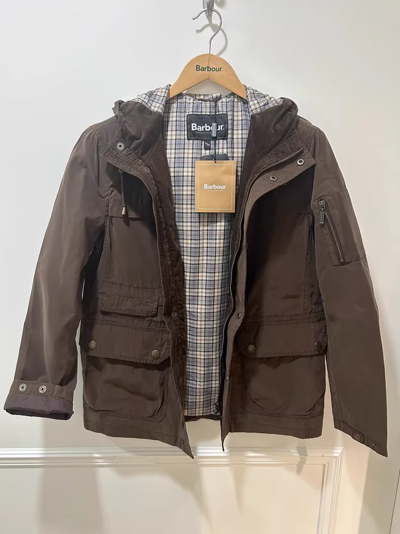 B@r Chaqueta con capucha marrón oscuro Retro británico