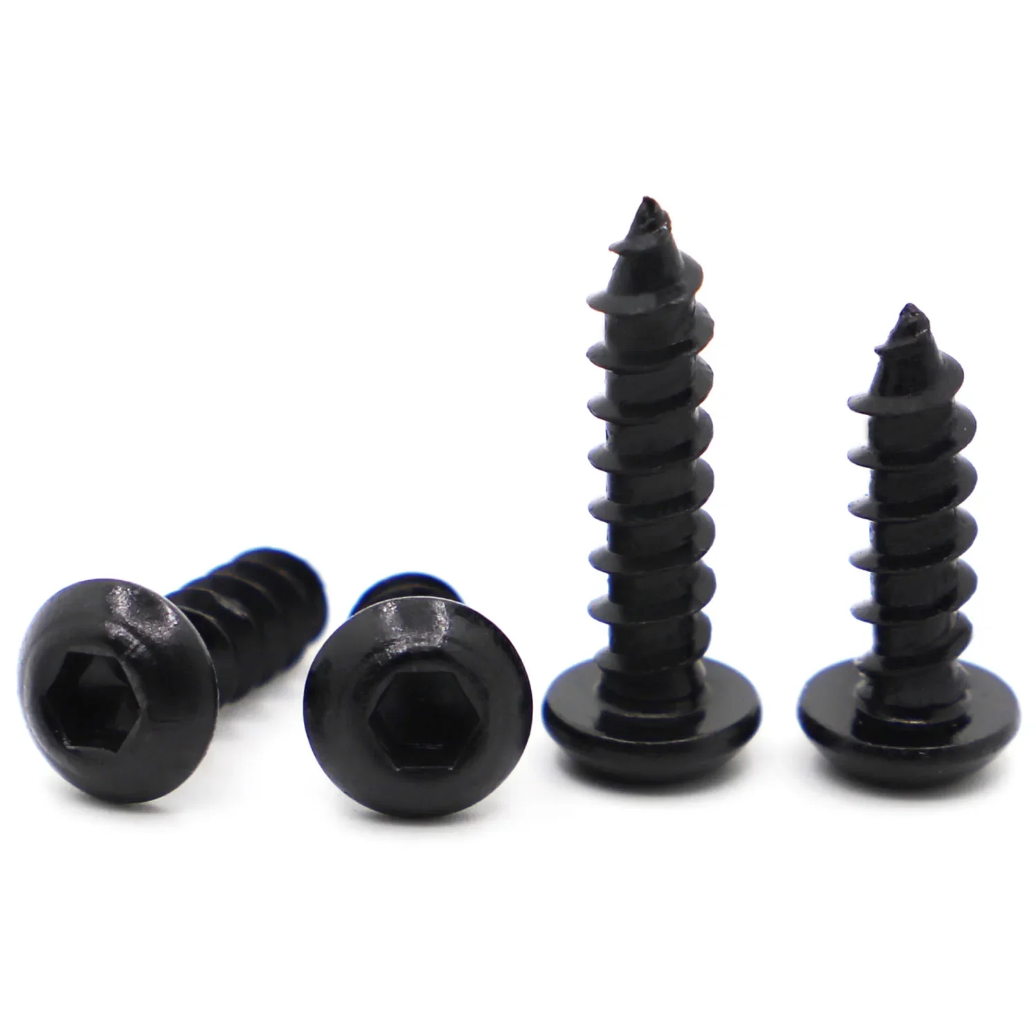 10-50pcs M2 M2.5 M3 M3.5 M4 M5 M6 Black Hex Socket Button Head Self Tapping Screws 8.8 Steel Round Head Allen Tapping Screw