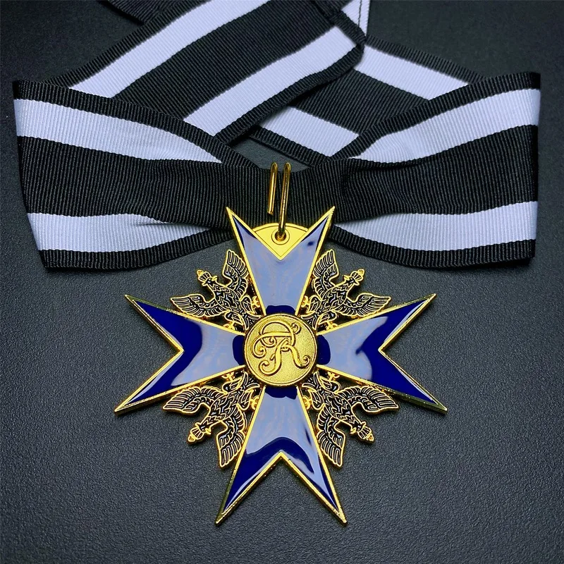Blue star gold badgeeagle shaped horn decoration and black and white striped ribbon Prussian Merit Medal Commemorative Medal