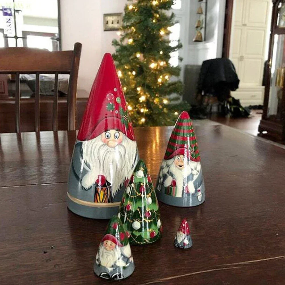 

5 Pieces Of Christmas Matryoshka Christmas Dwarf Collection Stacking Ornaments Christmas Decorations