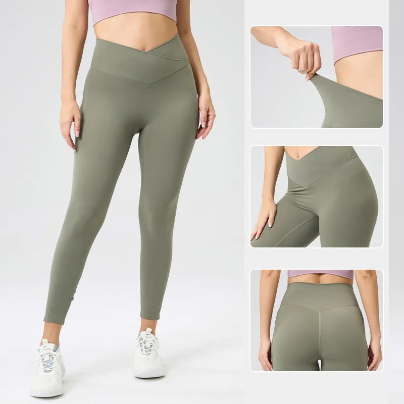 Cross Waist Fitness Leggings Women Soft Yoga Pants Running Gym Pants High Waist Hip Lift Pilates Sports Running Yoga Wear