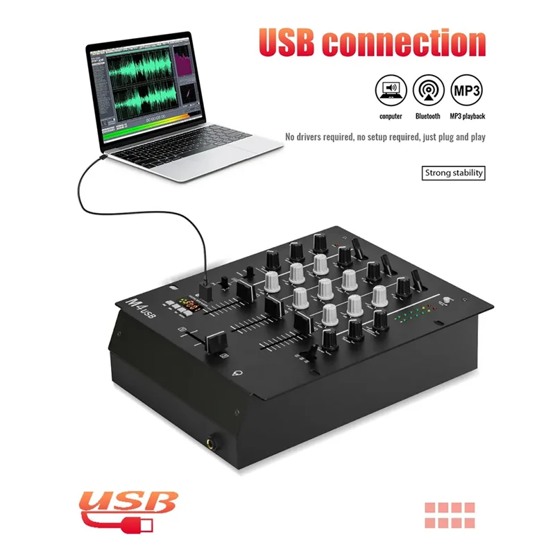 A99E-واجهة صوت مدمجة 3-قناة USB DJ Mixer 3-Band EQ ميكروفون مدخل قابل للاستبدال Crossfader الولايات المتحدة التوصيل #3