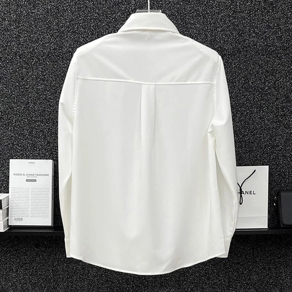 Mens Shirt Metal Round Hole Design Casual Shirt Autumn Fashion Streetwear Personality All-Match Long-Sleeve Top Men'S Clothing
