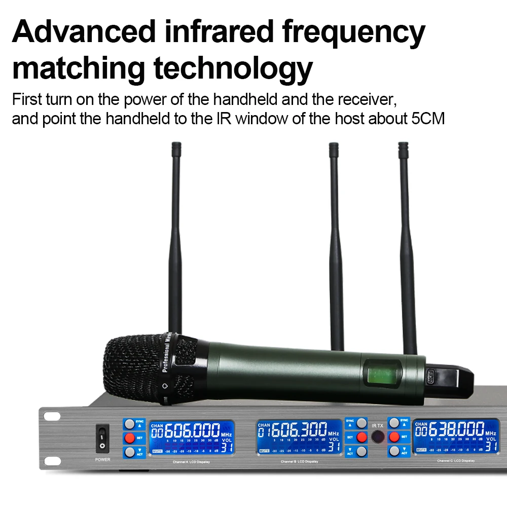 Biner DR2800 High Quality UHF Wireless Handheld Microphone Dynamic Lavalier Type with Noise Cancelling and Light Functions