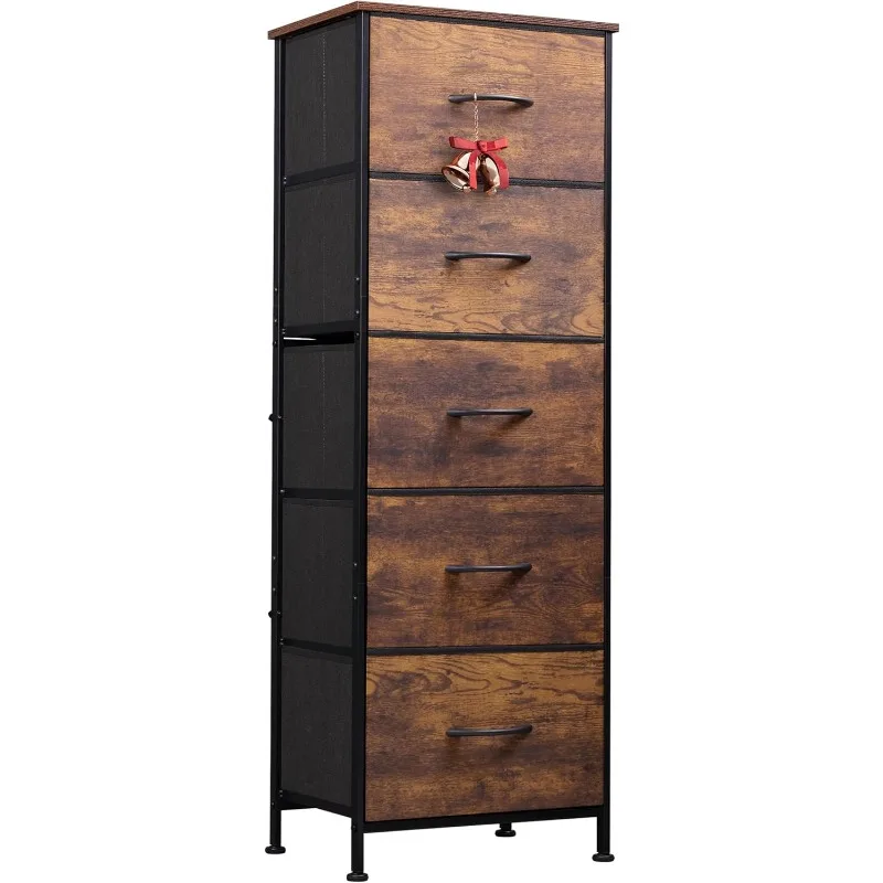 

Fabric Dresser, 5-Drawer Tall Dresser for Bedroom, Storage Dresser Organizer with Fabric Bins, Wood Top, Sturdy Steel Frame