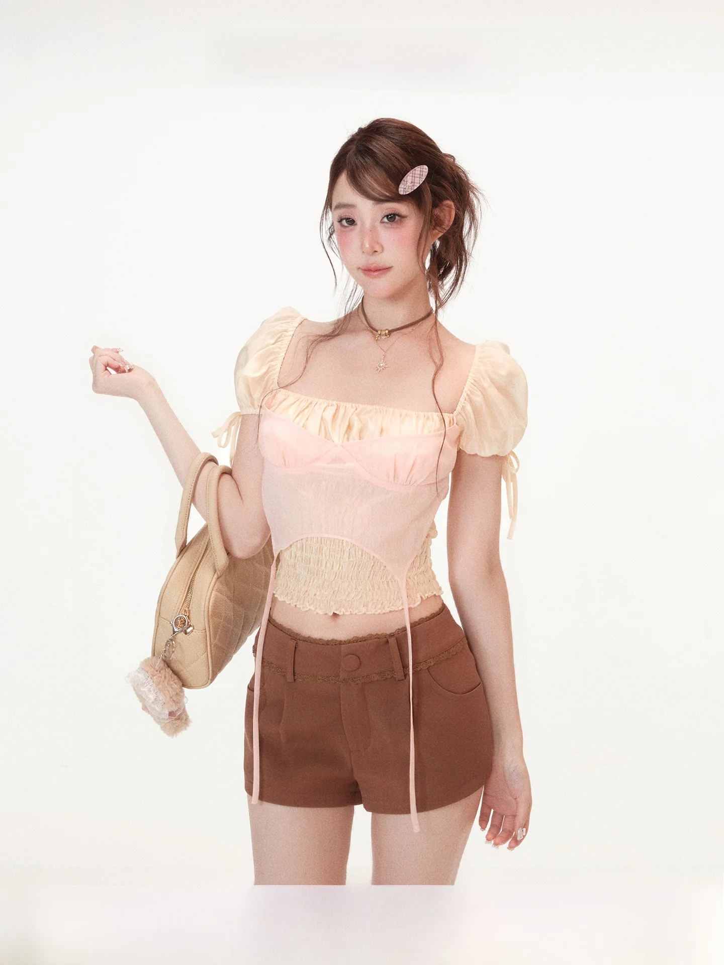 

Новый летний женский топ Sweet Pear с коротким рукавом-фонариком, цвета сакуры, с ароматом горького миндаля и меда, милый и модный.